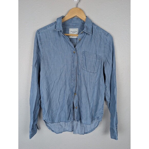 American Eagle Outfitters Shirt Small Blue Chambray Lyocell Button Front Mb - Picture 1 of 8